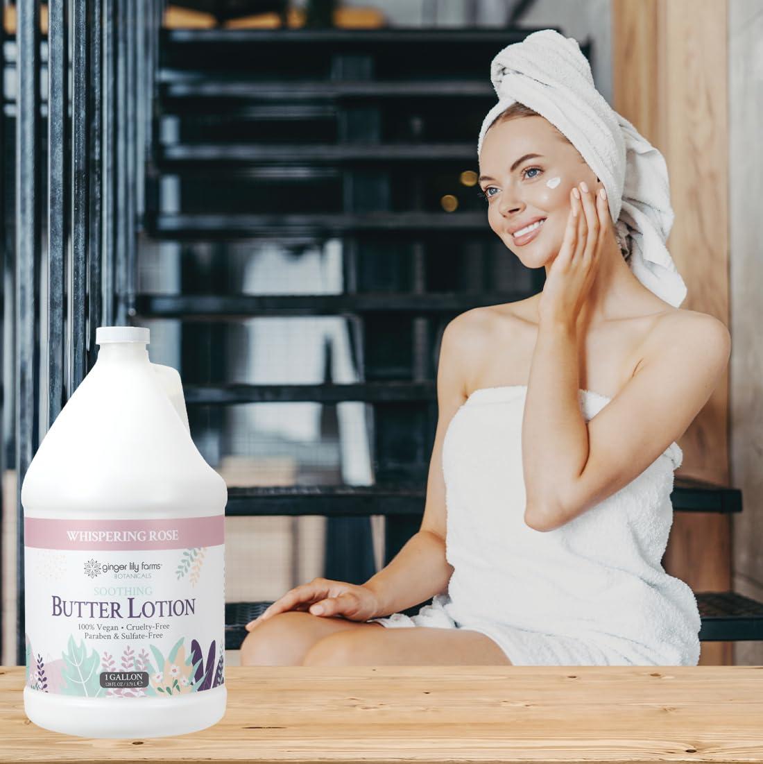 imageGinger Lily Farms Botanicals Soothing Butter Lotion for Dry Skin 100 Vegan amp CrueltyFree Vanilla Sugar Bliss Scent 1 Gallon 128 fl oz RefillWhispering Rose