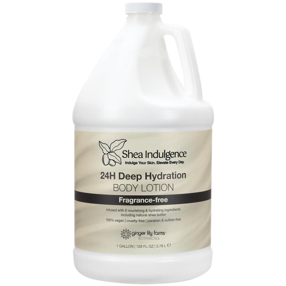 imageGinger Lily Farms Botanicals Shea Indulgence 24H Deep Hydration Body Lotion 100 Vegan amp CrueltyFree Vanilla Sugar Bliss Scent 1 Gallon 128 fl oz RefillFragrance Free