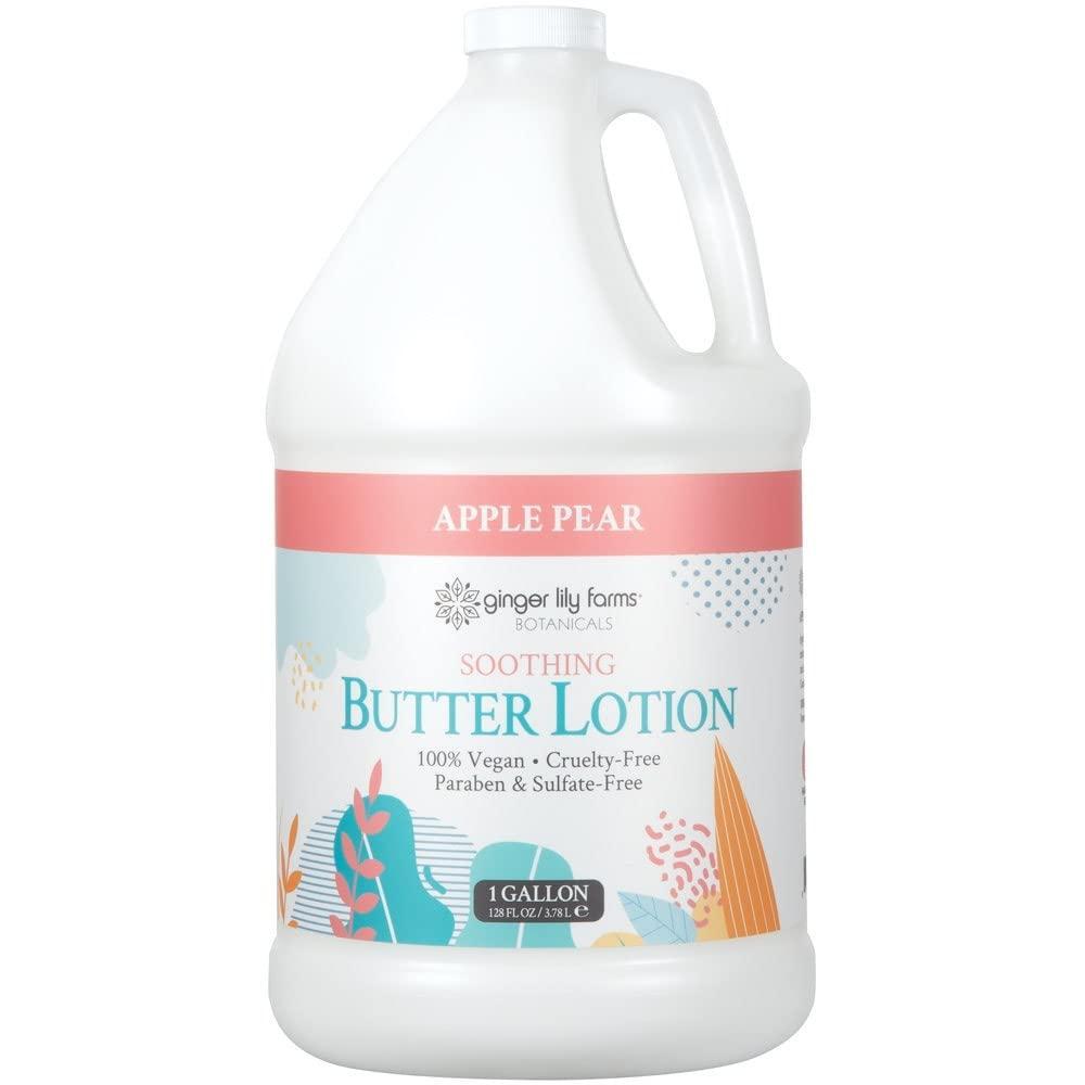 imageGinger Lily Farms Botanicals Soothing Butter Lotion for Dry Skin 100 Vegan amp CrueltyFree Vanilla Sugar Bliss Scent 1 Gallon 128 fl oz RefillApple Pear