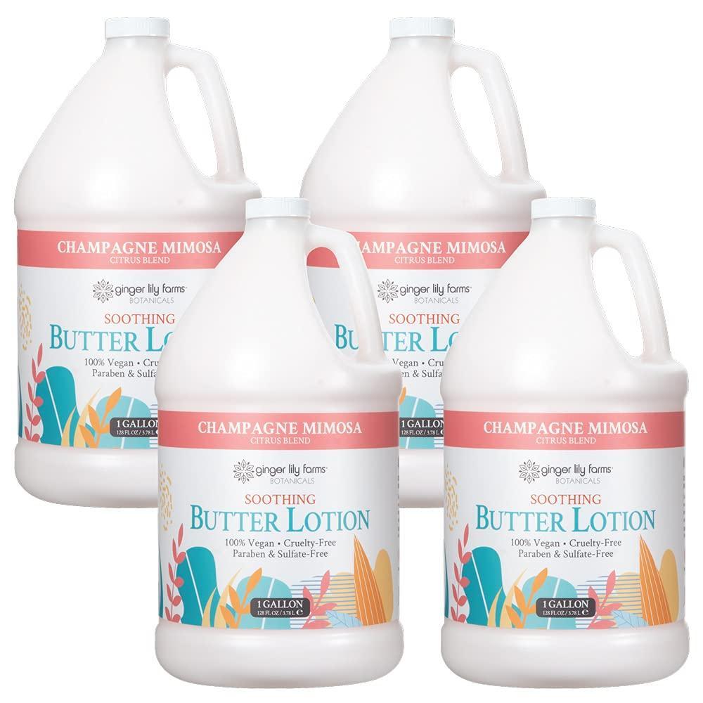 imageGinger Lily Farms Botanicals Soothing Butter Lotion for Dry Skin 100 Vegan amp CrueltyFree Vanilla Sugar Bliss Scent 1 Gallon 128 fl oz RefillChampagne Mimosa