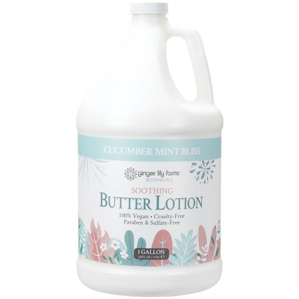 imageGinger Lily Farms Botanicals Soothing Butter Lotion for Dry Skin 100 Vegan amp CrueltyFree Vanilla Sugar Bliss Scent 1 Gallon 128 fl oz RefillCucumber Mint Bliss