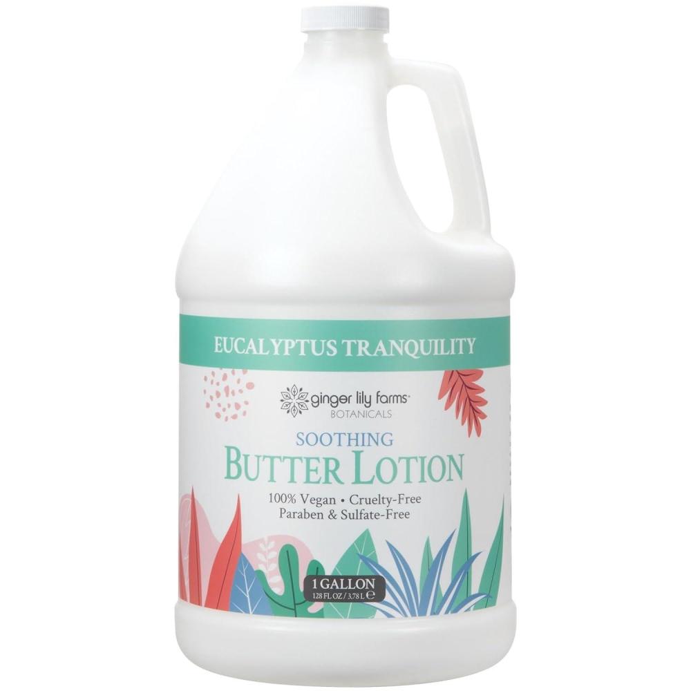 imageGinger Lily Farms Botanicals Soothing Butter Lotion for Dry Skin 100 Vegan amp CrueltyFree Vanilla Sugar Bliss Scent 1 Gallon 128 fl oz RefillEucalyptus Tranquility