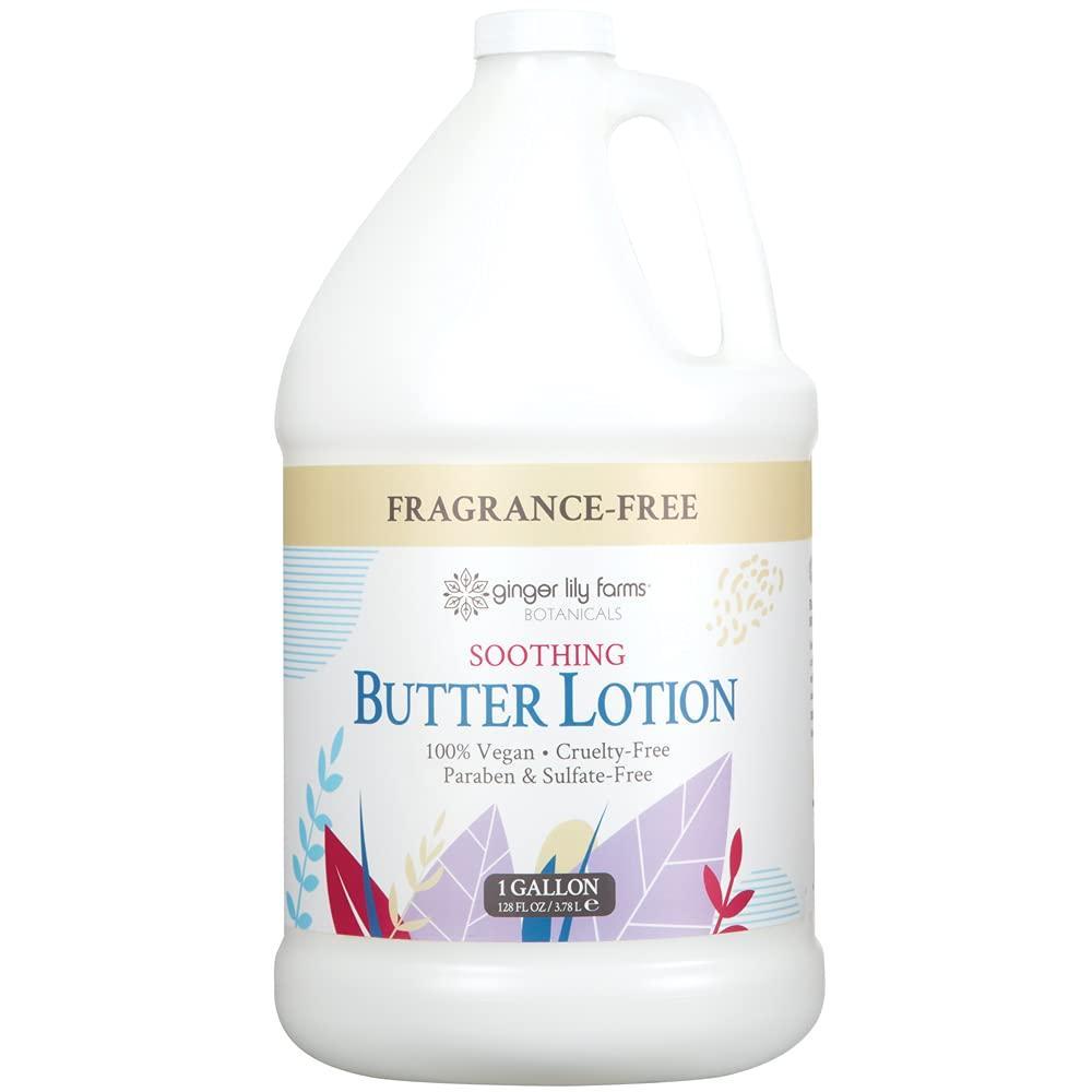 imageGinger Lily Farms Botanicals Soothing Butter Lotion for Dry Skin 100 Vegan amp CrueltyFree Vanilla Sugar Bliss Scent 1 Gallon 128 fl oz RefillFragrance Free