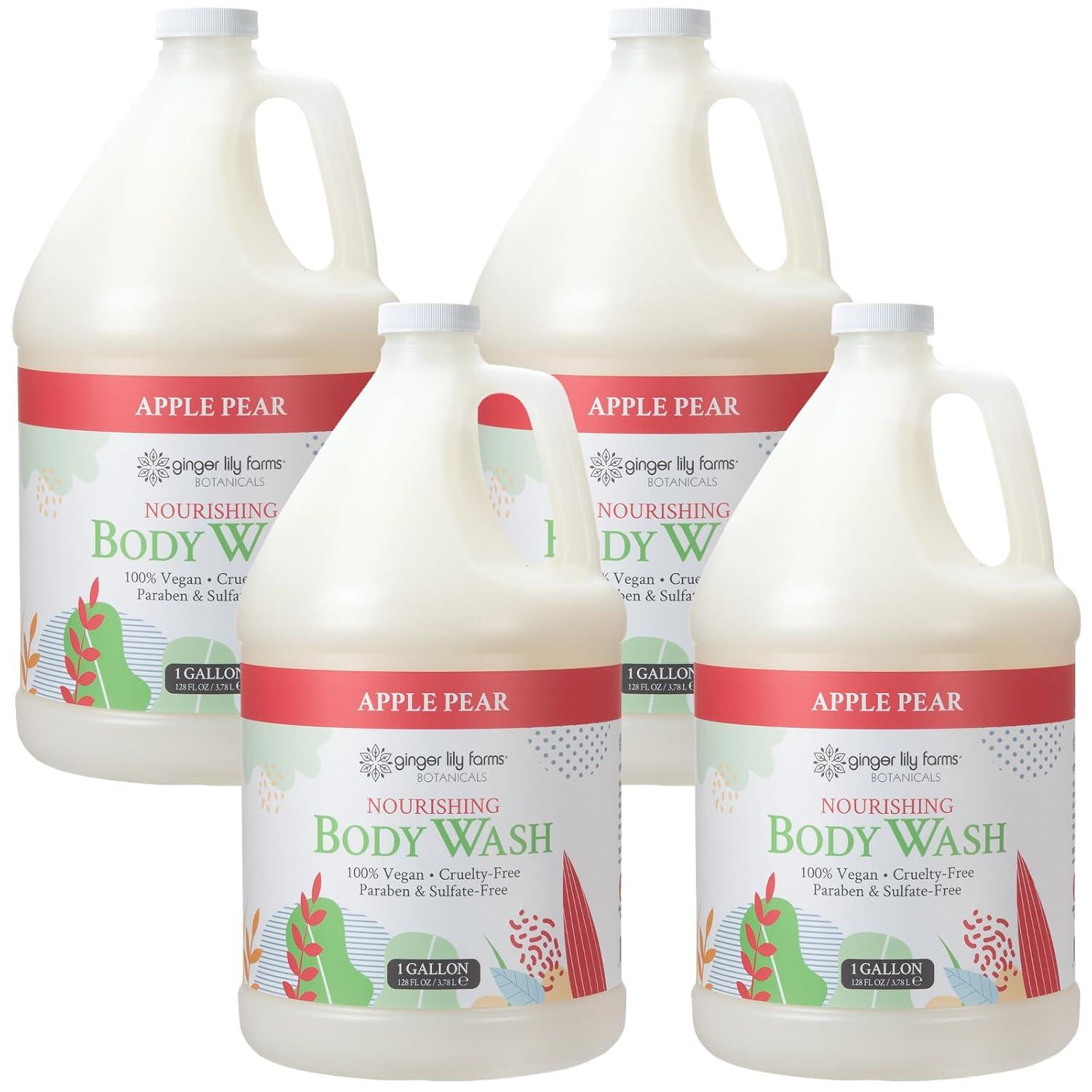 imageGinger Lily Farms Botanicals Nourishing Body Wash Eucalyptus Tranquility 100 Vegan amp CrueltyFree 1 Gallon Pack of 4Apple Pear
