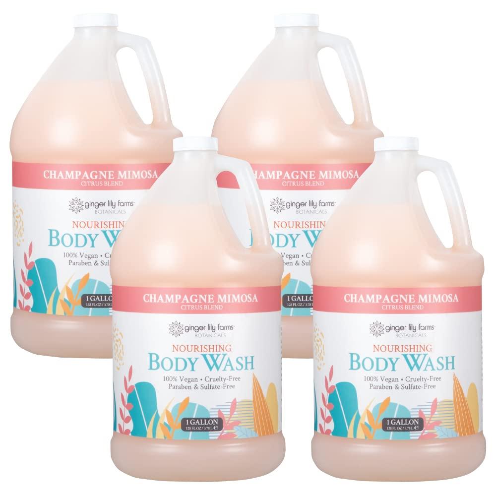 imageGinger Lily Farms Botanicals Nourishing Body Wash Eucalyptus Tranquility 100 Vegan amp CrueltyFree 1 Gallon Pack of 4Champagne Mimosa
