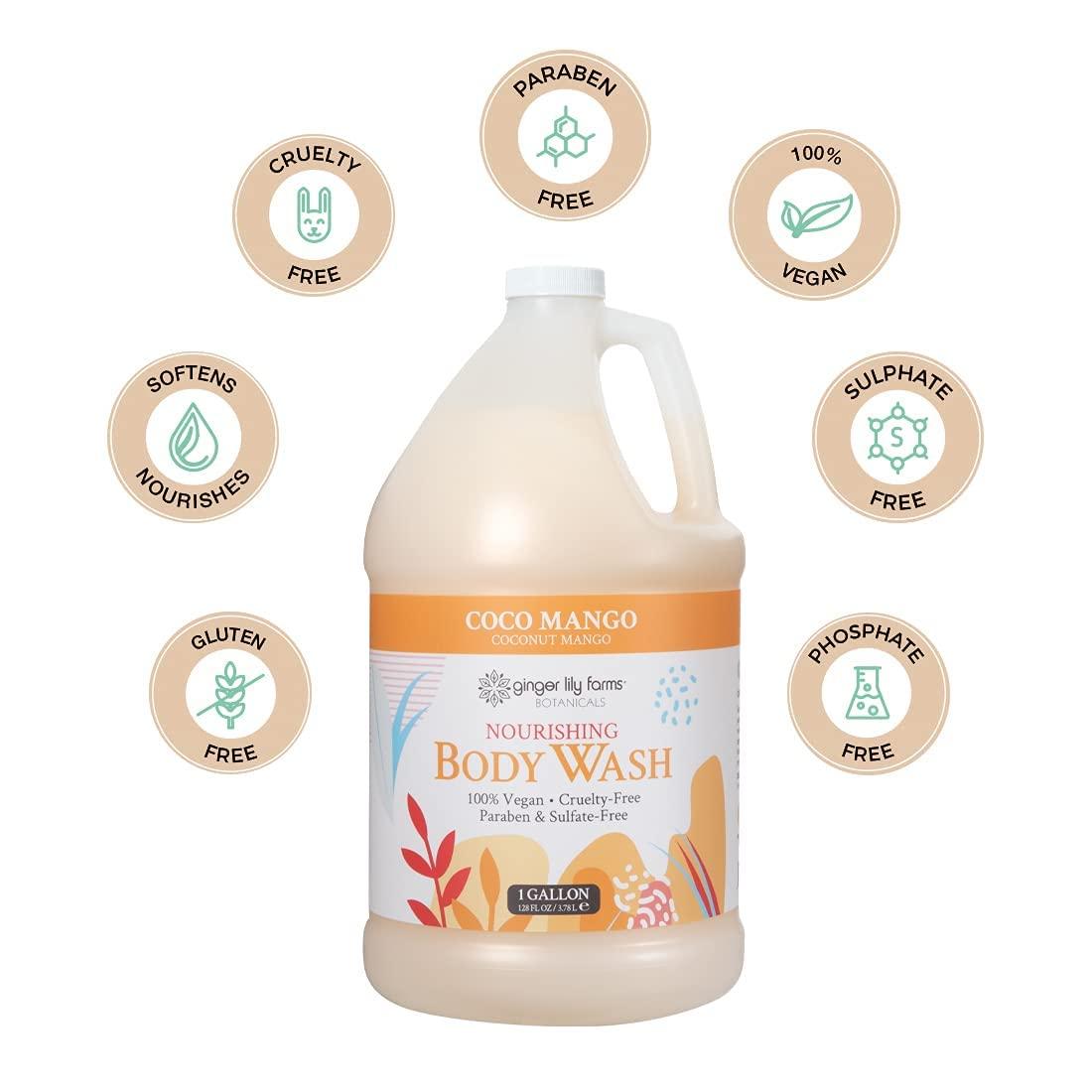 imageGinger Lily Farms Botanicals Nourishing Body Wash Eucalyptus Tranquility 100 Vegan amp CrueltyFree 1 Gallon Pack of 4Coco Mango