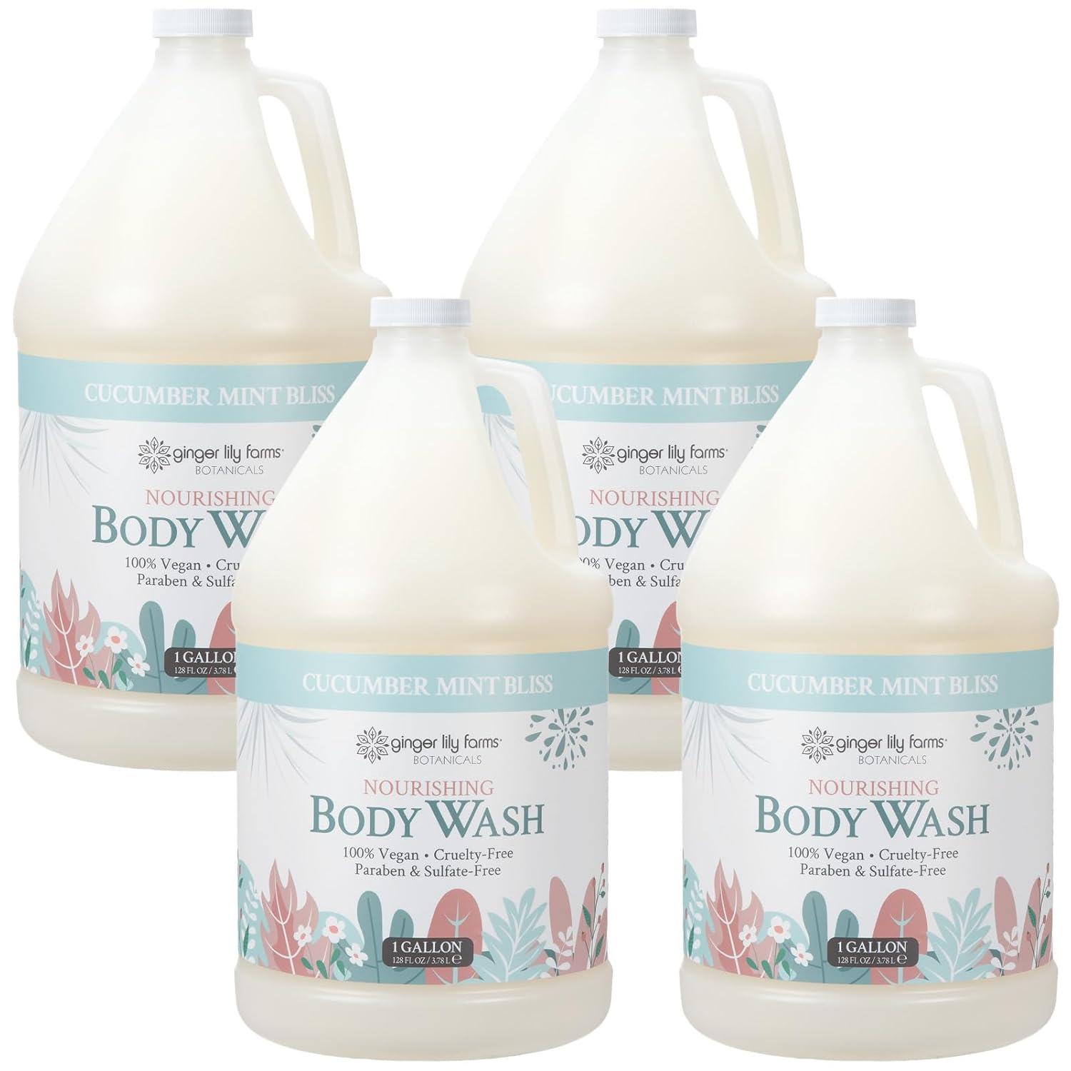 imageGinger Lily Farms Botanicals Nourishing Body Wash Eucalyptus Tranquility 100 Vegan amp CrueltyFree 1 Gallon Pack of 4Cucumber Mint Bliss
