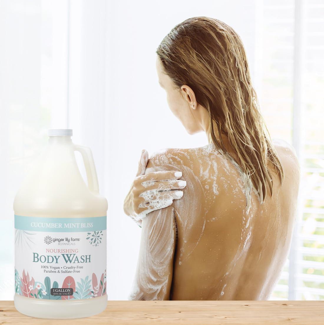 imageGinger Lily Farms Botanicals Nourishing Body Wash Eucalyptus Tranquility 100 Vegan amp CrueltyFree 1 Gallon Pack of 4Cucumber Mint Bliss