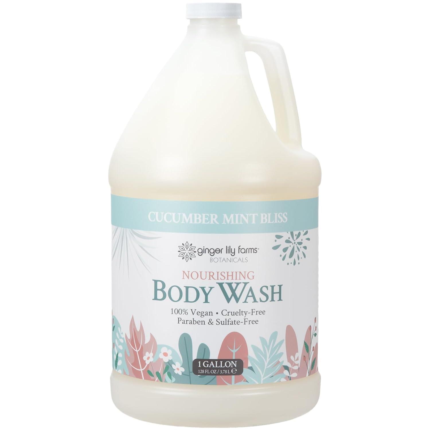 imageGinger Lily Farms Botanicals Nourishing Body Wash Eucalyptus Tranquility 100 Vegan amp CrueltyFree 1 Gallon Pack of 4Cucumber Mint Bliss