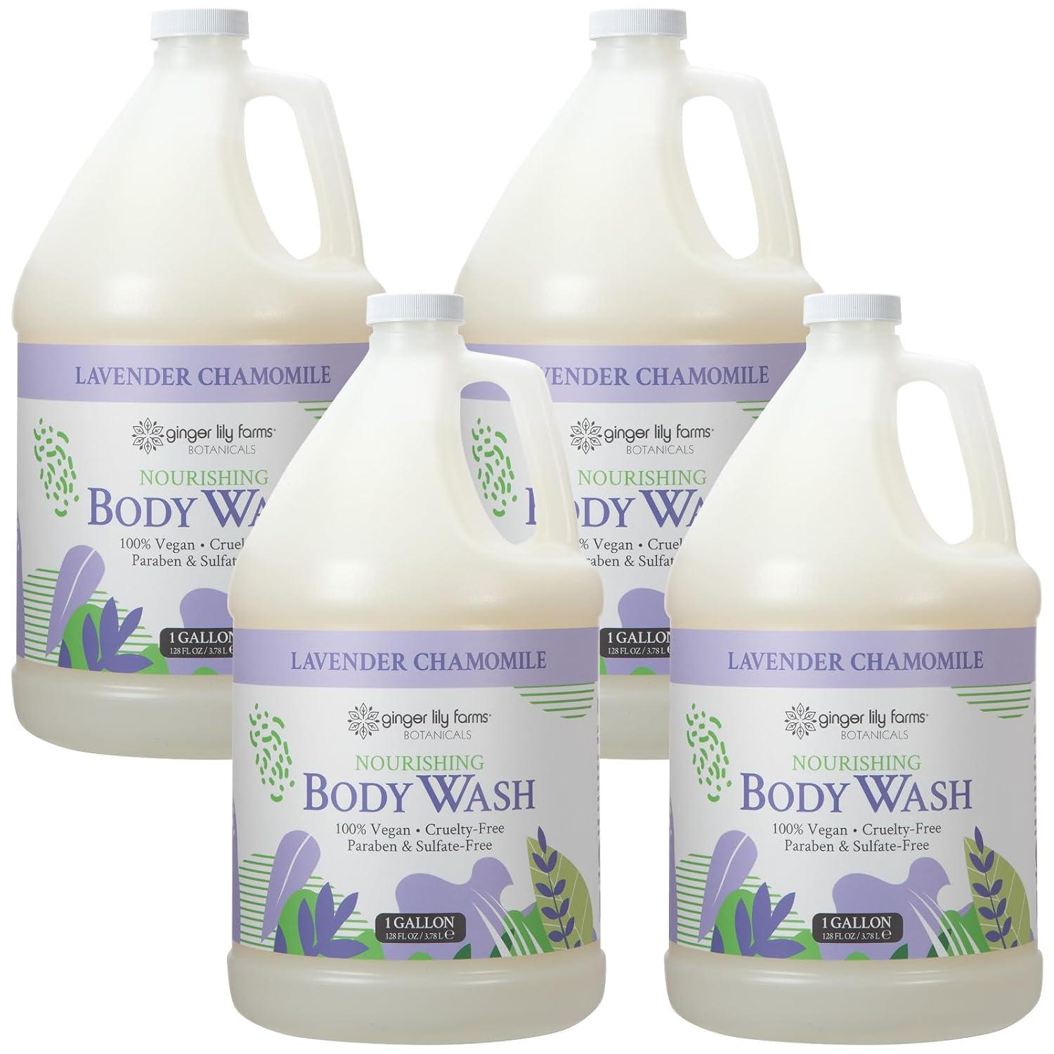 imageGinger Lily Farms Botanicals Nourishing Body Wash Eucalyptus Tranquility 100 Vegan amp CrueltyFree 1 Gallon Pack of 4Lavender Chamomile