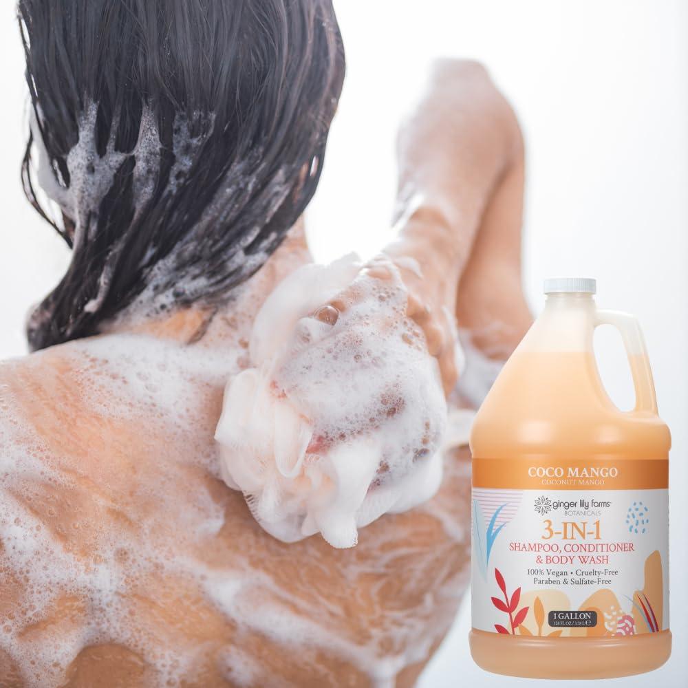 imageGinger Lily Farms Botanicals 3in1 Shampoo Conditioner amp Body Wash Island Tranquility 100 Vegan amp CrueltyFree Green Tea amp Lemongrass Scent 1 Gallon 128 fl oz RefillCoco Mango