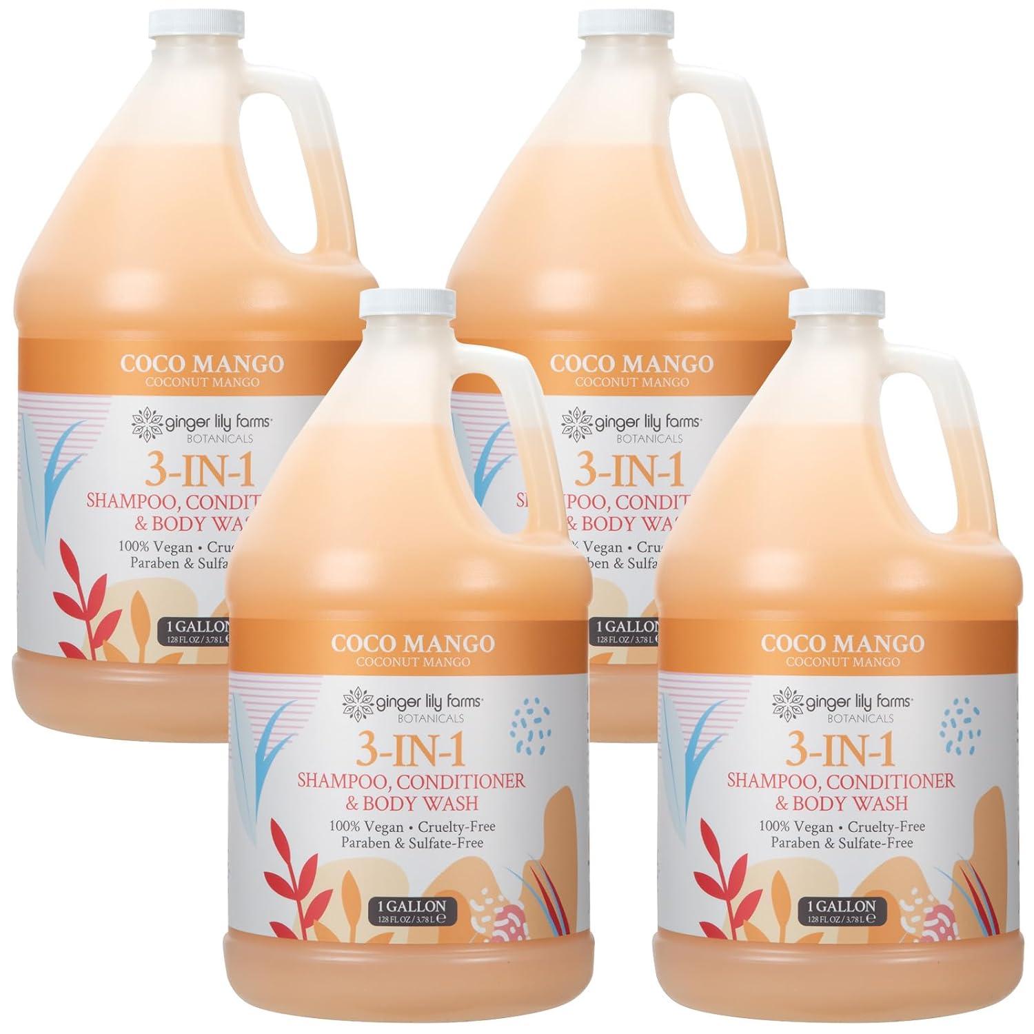 imageGinger Lily Farms Botanicals 3in1 Shampoo Conditioner amp Body Wash Island Tranquility 100 Vegan amp CrueltyFree Green Tea amp Lemongrass Scent 1 Gallon 128 fl oz RefillCoco Mango