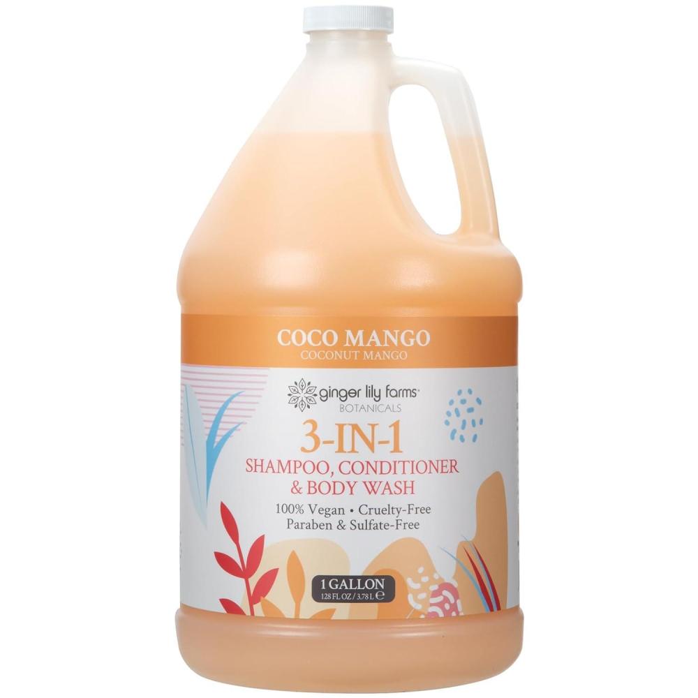 imageGinger Lily Farms Botanicals 3in1 Shampoo Conditioner amp Body Wash Island Tranquility 100 Vegan amp CrueltyFree Green Tea amp Lemongrass Scent 1 Gallon 128 fl oz RefillCoco Mango