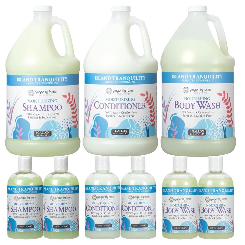 imageGinger Lily Farms Botanicals Hospitality Kit Island Tranquility 9Pc Set Includes Shampoo Conditioner amp Body Wash 100 Vegan amp CrueltyFree Green Tea Lemongrass ScentIsland Tranquility