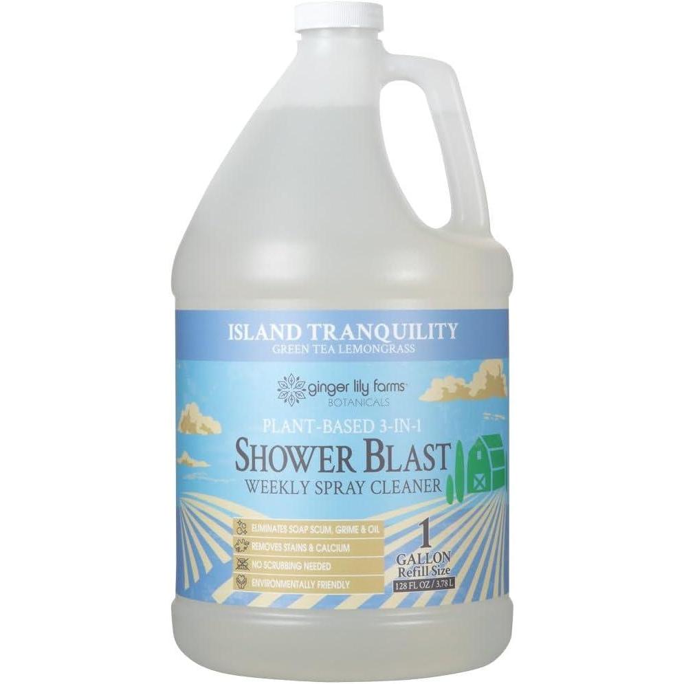 imageGinger Lily Farms Botanicals PlantBased 3in1 Shower Blast Weekly Spray Cleaner 100 Vegan amp CrueltyFree Island Tranquility Green Tea Lemongrass 1 Gallon 128 fl oz Refill