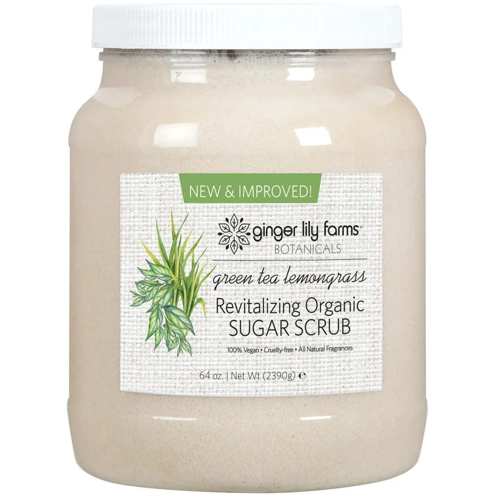 imageGinger Lily Farms Botanicals Revitalizing Organic Sugar Scrub AllNatural Skin Exfoliating Sugar Crystals 100 Vegan amp CrueltyFree Green Tea Lemongrass 64 ozGreen Tea Lemongrass