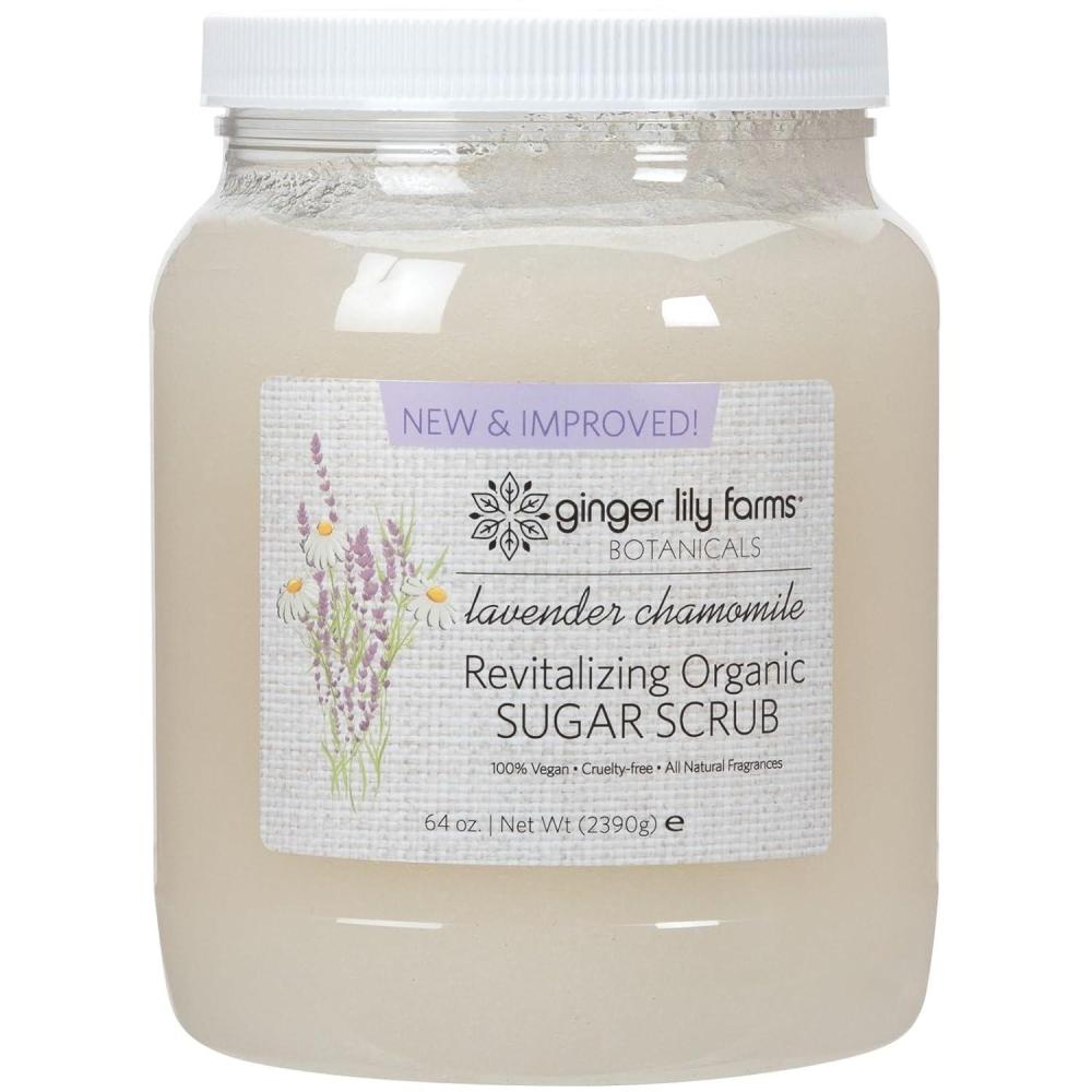imageGinger Lily Farms Botanicals Revitalizing Organic Sugar Scrub AllNatural Skin Exfoliating Sugar Crystals 100 Vegan amp CrueltyFree Green Tea Lemongrass 64 ozLavender Chamomile