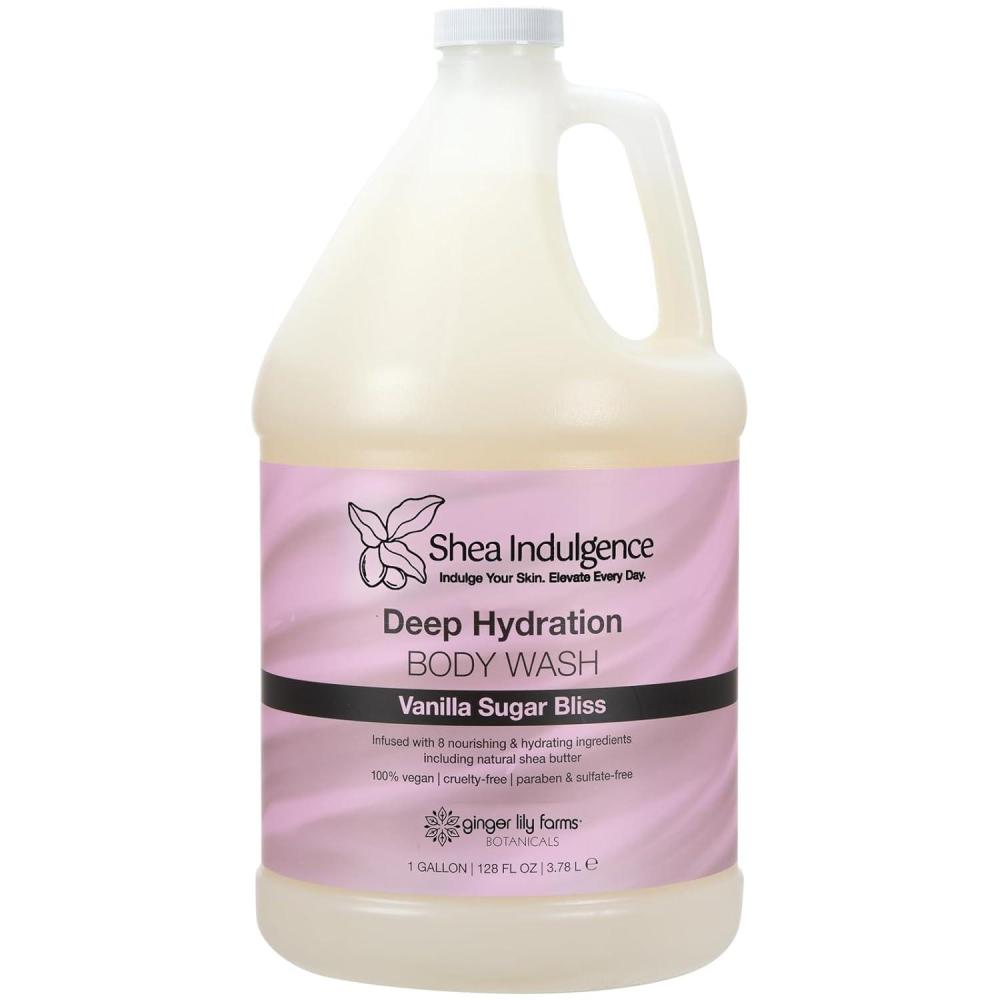 imageGinger Lily Farms Botanicals Shea Indulgence Deep Hydration Body Wash Island Tranquility 100 Vegan amp CrueltyFree Green Tea amp Lemongrass Scent 1 Gallon 128 fl oz RefillVanilla Sugar Bliss