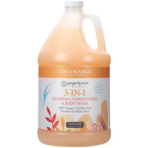 Ginger Lily Farms Botanicals 3-in-1 Shampoo, Conditioner & Body Wash, Island Tranquility, 100% Vegan & Cruelty-Free, Green Tea & Lemongrass Scent, 1 Gallon (128 fl oz) Refill(Coco Mango)