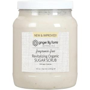 Ginger Lily Farms Botanicals Revitalizing Organic Sugar Scrub, All-Natural Skin Exfoliating Sugar Crystals, 100% Vegan & Cruelty-Free, Green Tea Lemongrass, 64 oz.(Fragrance Free)