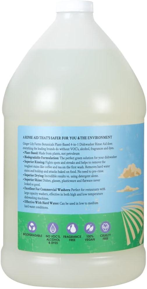 imageGinger Lily Farms Botanicals PlantBased 4In1 Dishwasher Rinse Aid 100 Vegan amp CrueltyFree FragranceFree 1 Gallon 128 fl oz Refill 12800 Fl Oz Pack of 1Fragrance Free