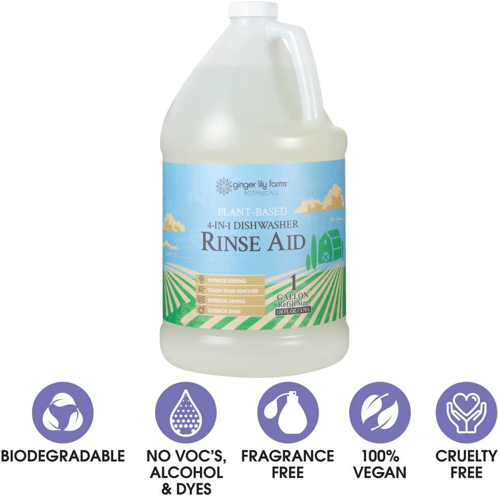 imageGinger Lily Farms Botanicals PlantBased 4In1 Dishwasher Rinse Aid 100 Vegan amp CrueltyFree FragranceFree 1 Gallon 128 fl oz Refill 12800 Fl Oz Pack of 1Fragrance Free