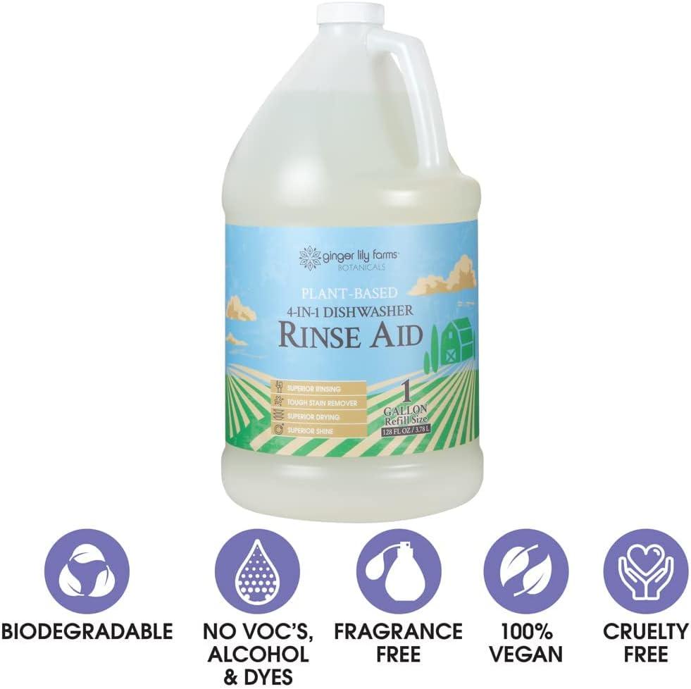 imageGinger Lily Farms Botanicals PlantBased 4In1 Dishwasher Rinse Aid 100 Vegan amp CrueltyFree FragranceFree 1 Gallon 128 fl oz Refill 12800 Fl Oz Pack of 1Fragrance Free