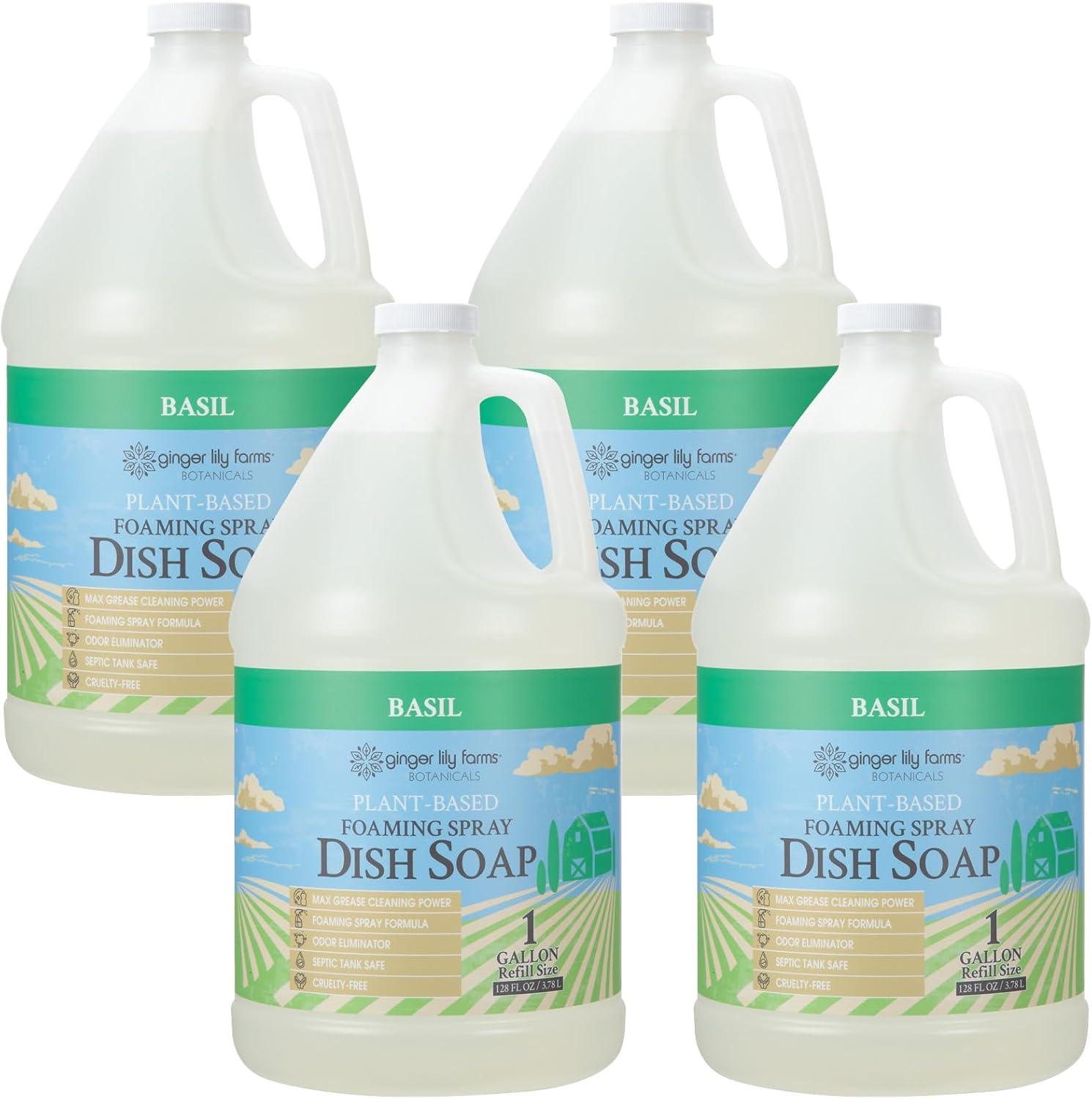 imageGinger Lily Farms Botanicals PlantBased Foaming Spray Dish Soap Concentrated Formula with Max Grease Cleaning Power CrueltyFree FragranceFree 1 Gallon Refill 128 Fl OzBasil