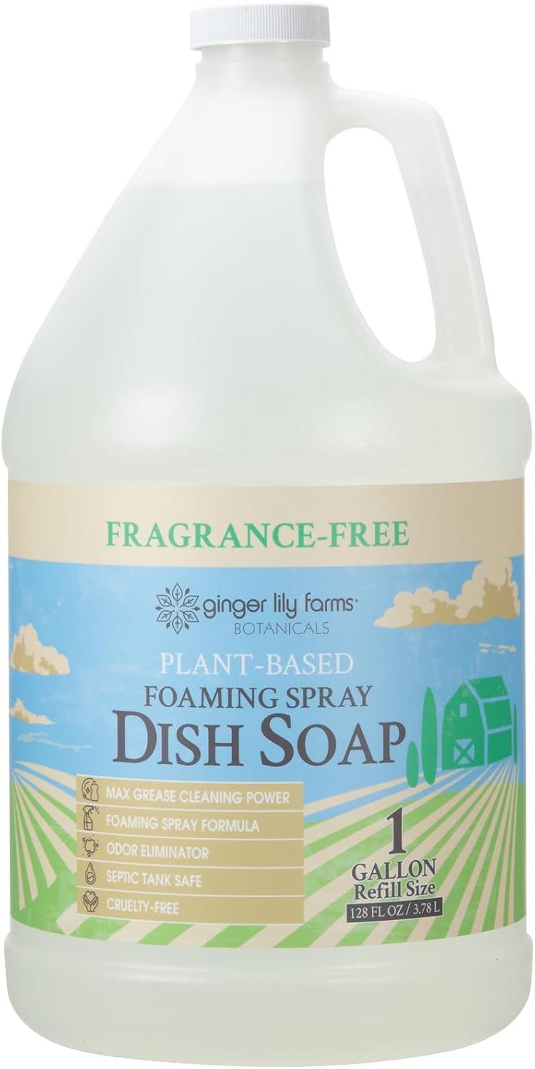 imageGinger Lily Farms Botanicals PlantBased Foaming Spray Dish Soap Concentrated Formula with Max Grease Cleaning Power CrueltyFree FragranceFree 1 Gallon Refill 128 Fl OzFragrance Free