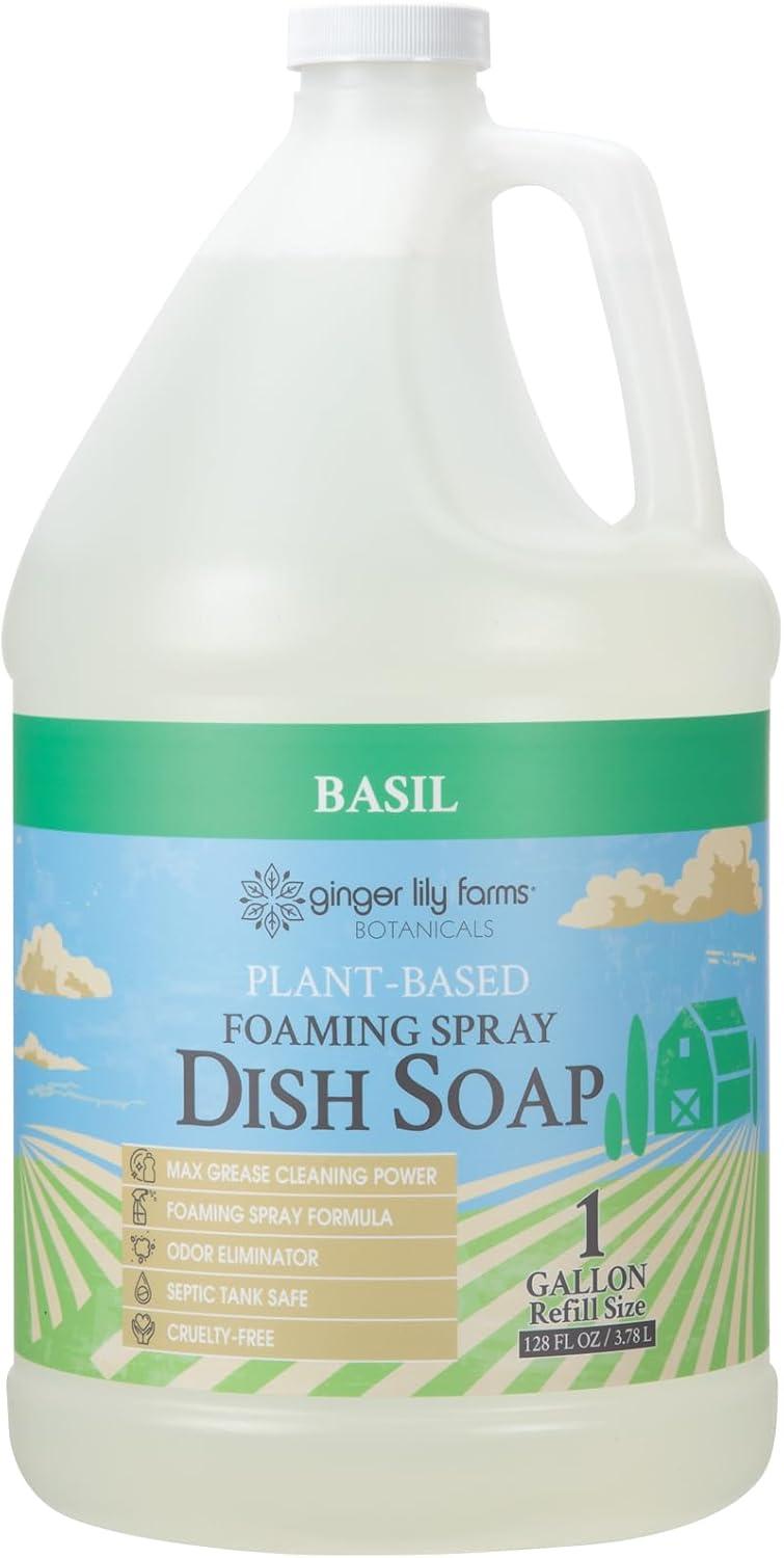 imageGinger Lily Farms Botanicals PlantBased Foaming Spray Dish Soap Concentrated Formula with Max Grease Cleaning Power CrueltyFree FragranceFree 1 Gallon Refill 128 Fl OzBasil