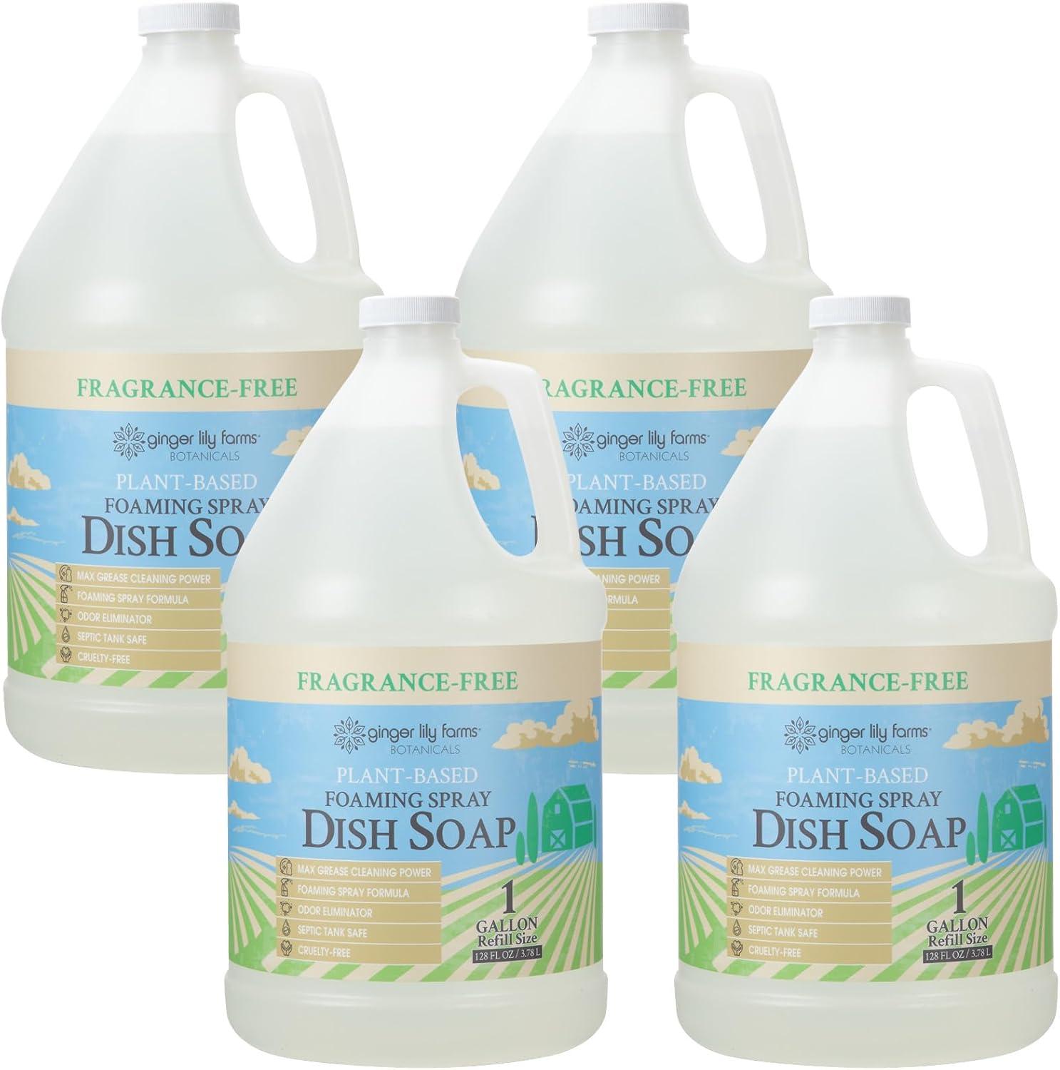 imageGinger Lily Farms Botanicals PlantBased Foaming Spray Dish Soap Concentrated Formula with Max Grease Cleaning Power CrueltyFree FragranceFree 1 Gallon Refill 128 Fl OzFragrance Free
