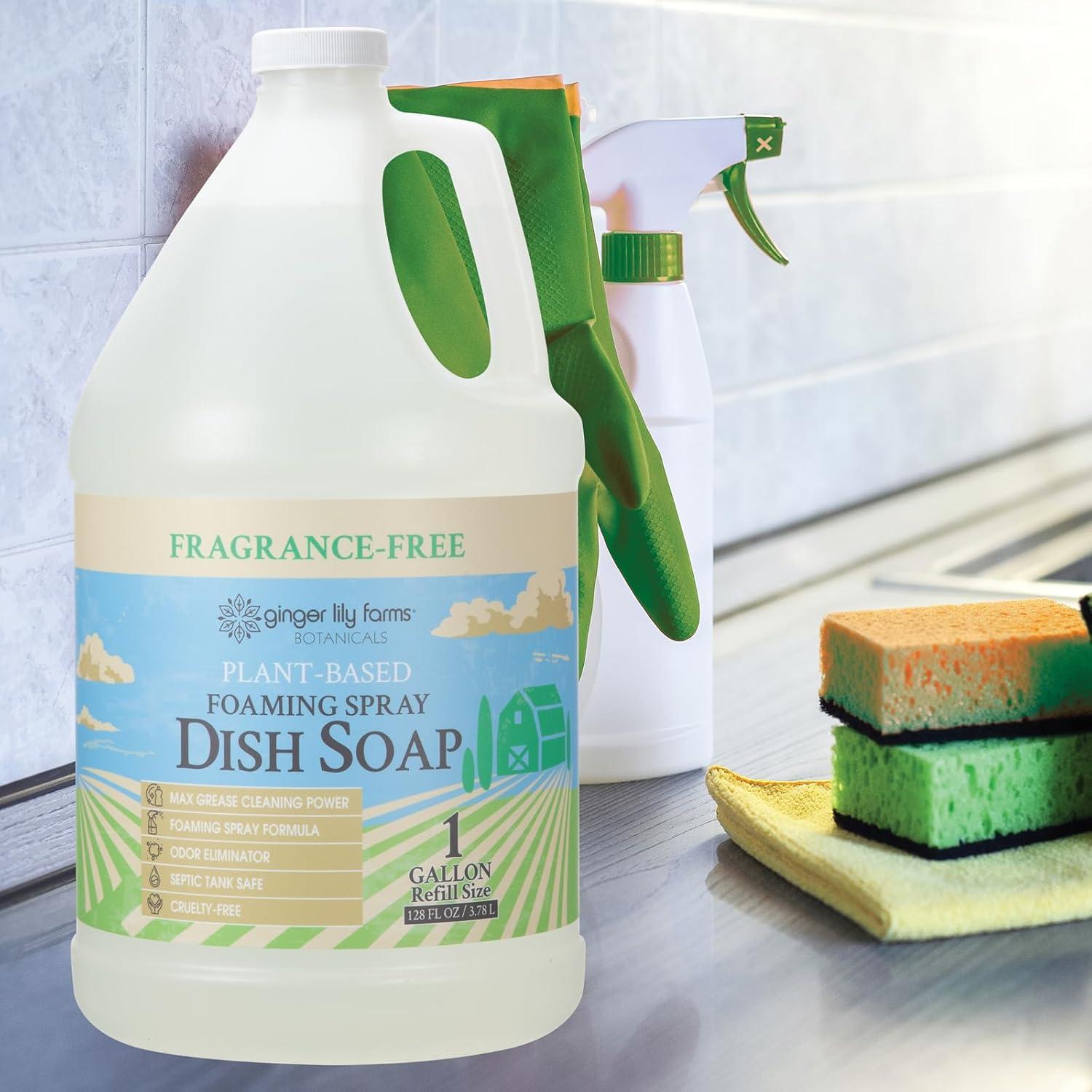 imageGinger Lily Farms Botanicals PlantBased Foaming Spray Dish Soap Concentrated Formula with Max Grease Cleaning Power CrueltyFree FragranceFree 1 Gallon Refill 128 Fl OzFragrance Free