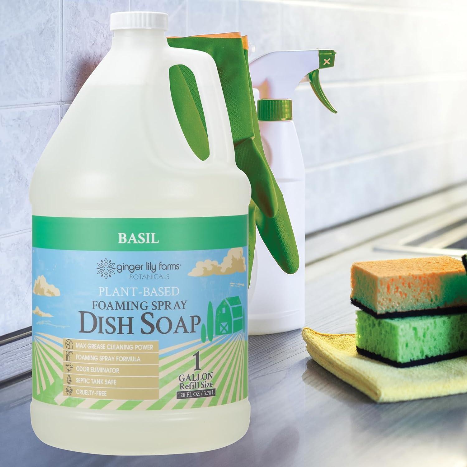 imageGinger Lily Farms Botanicals PlantBased Foaming Spray Dish Soap Concentrated Formula with Max Grease Cleaning Power CrueltyFree FragranceFree 1 Gallon Refill 128 Fl OzBasil