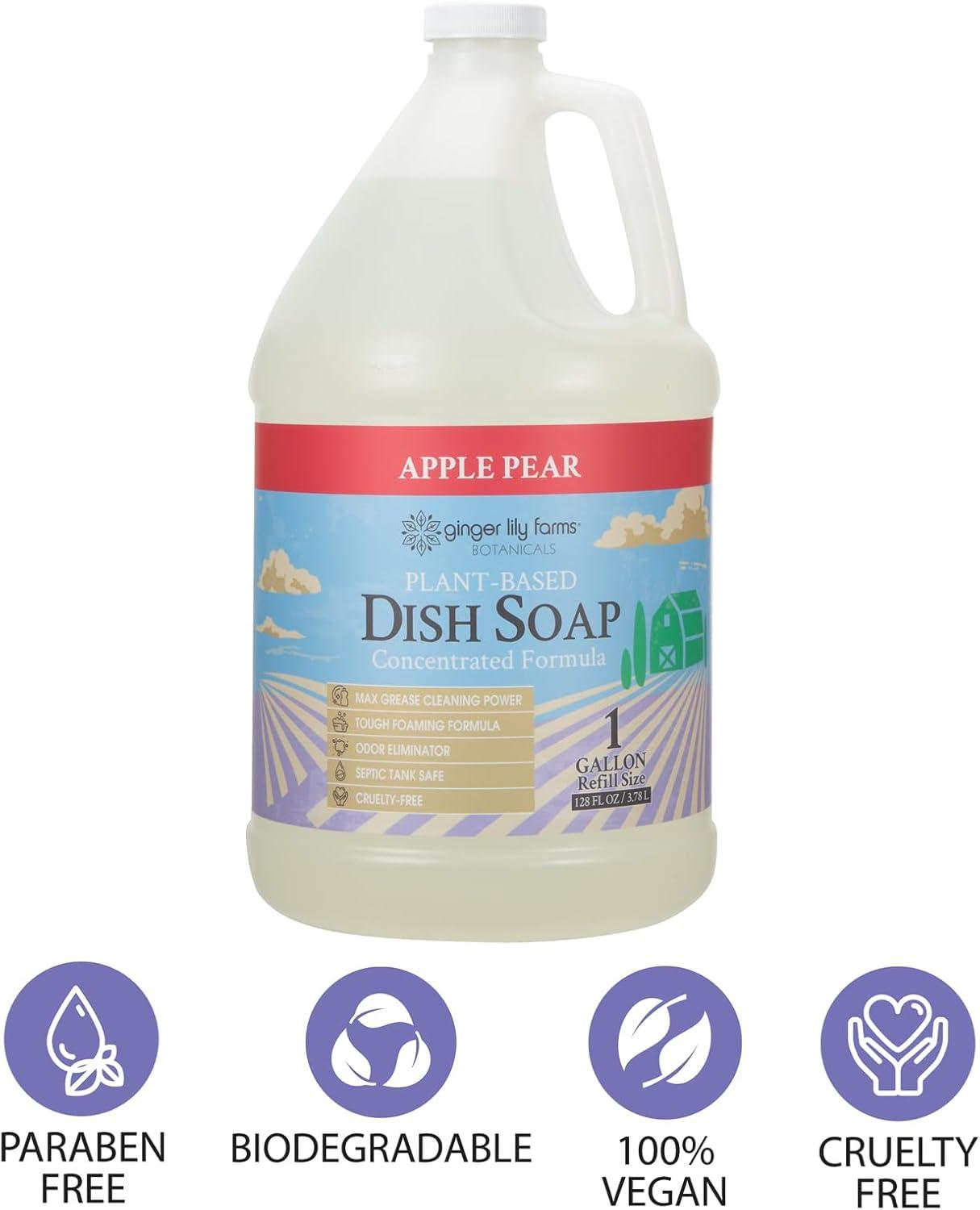 imageGinger Lily Farms Botanicals PlantBased Liquid Dish Soap Concentrated Formula with Max Grease Cleaning Power CrueltyFree FragranceFree 24 Fl OzApple Pear