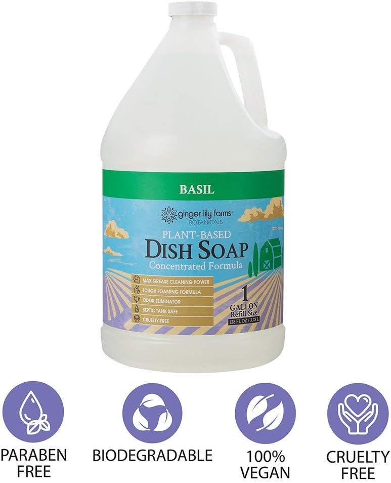 imageGinger Lily Farms Botanicals PlantBased Liquid Dish Soap Concentrated Formula with Max Grease Cleaning Power CrueltyFree FragranceFree 24 Fl OzBasil