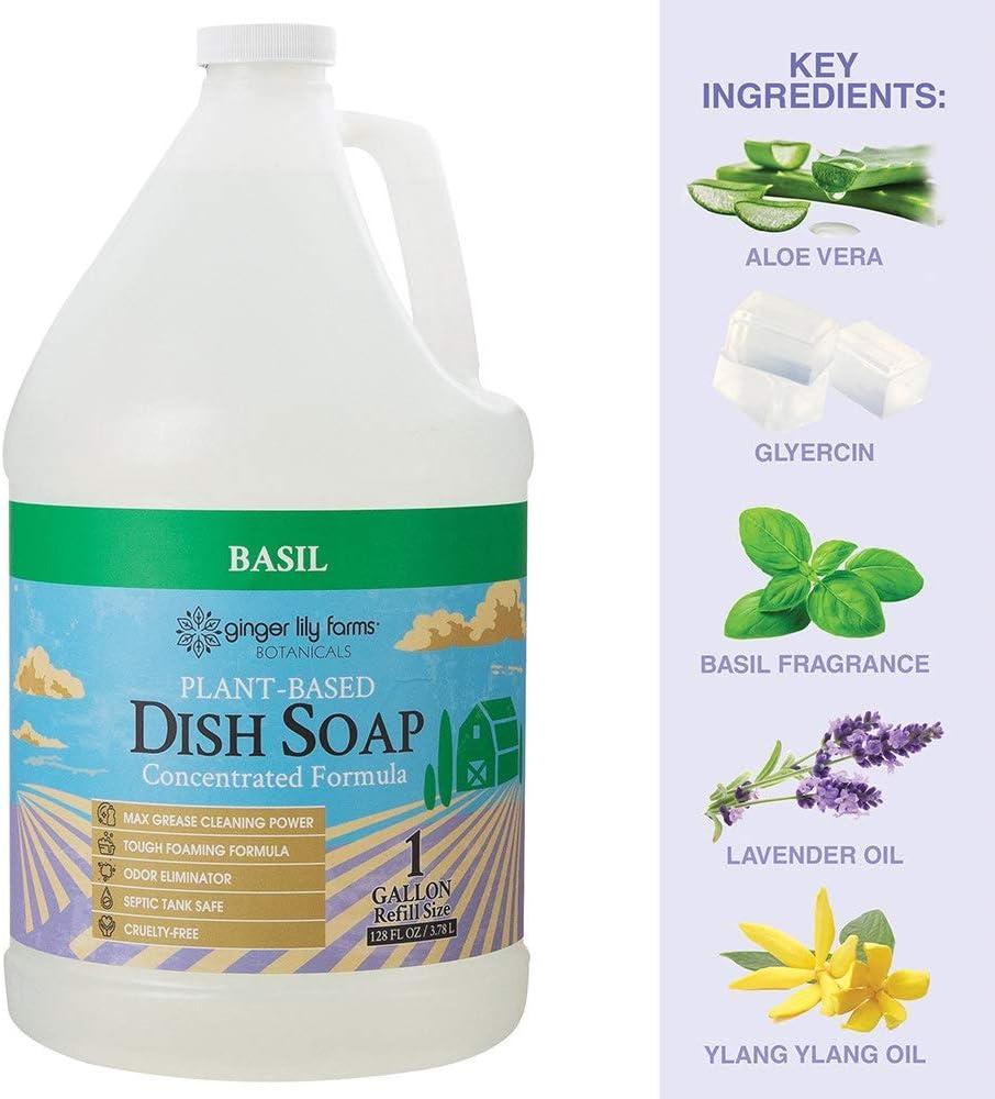 imageGinger Lily Farms Botanicals PlantBased Liquid Dish Soap Concentrated Formula with Max Grease Cleaning Power CrueltyFree FragranceFree 24 Fl OzBasil