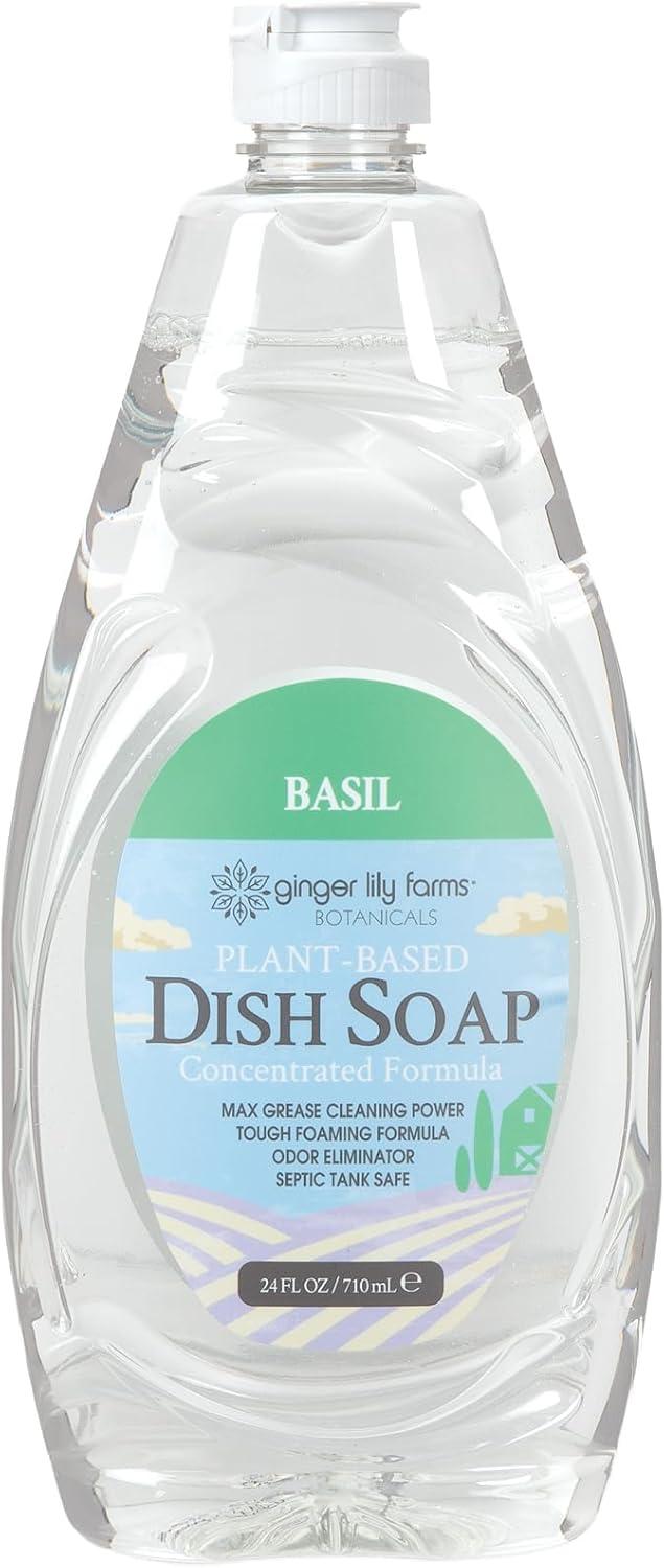 imageGinger Lily Farms Botanicals PlantBased Liquid Dish Soap Concentrated Formula with Max Grease Cleaning Power CrueltyFree FragranceFree 24 Fl OzBasil