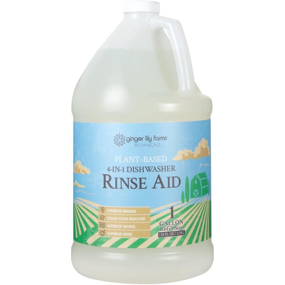 imageGinger Lily Farms Botanicals PlantBased 4In1 Dishwasher Rinse Aid 100 Vegan amp CrueltyFree FragranceFree 1 Gallon 128 fl oz Refill 12800 Fl Oz Pack of 1Fragrance Free