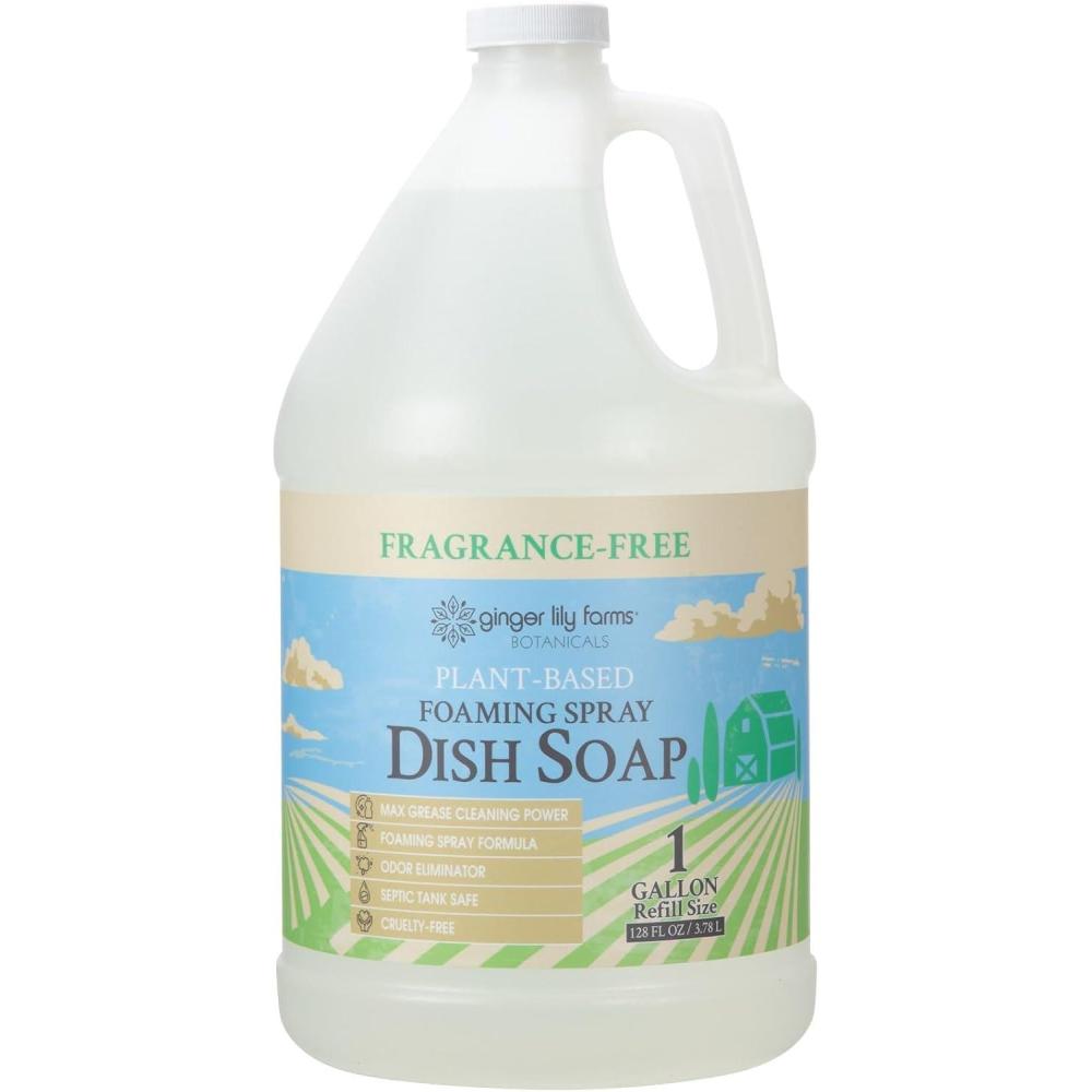 imageGinger Lily Farms Botanicals PlantBased Foaming Spray Dish Soap Concentrated Formula with Max Grease Cleaning Power CrueltyFree FragranceFree 1 Gallon Refill 128 Fl OzFragrance Free