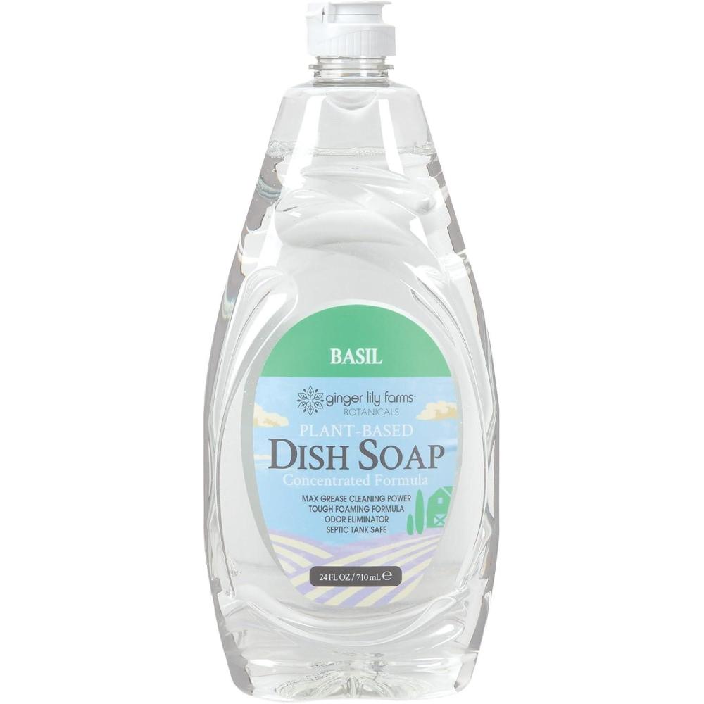 imageGinger Lily Farms Botanicals PlantBased Liquid Dish Soap Concentrated Formula with Max Grease Cleaning Power CrueltyFree FragranceFree 24 Fl OzBasil