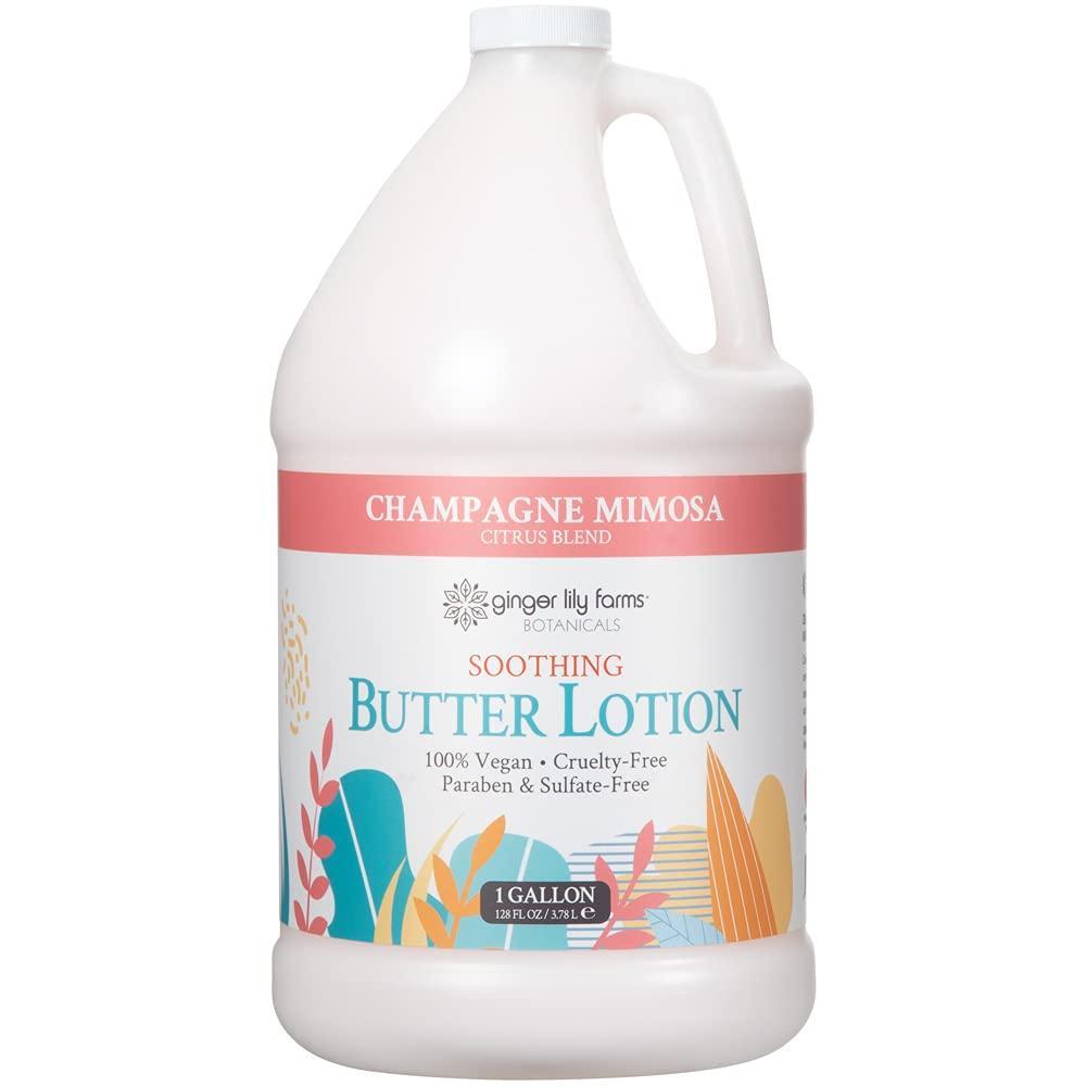 imageGinger Lily Farms Botanicals Soothing Butter Lotion for Dry Skin Champagne Mimosa 100 Vegan amp CrueltyFree Citrus Blend Scent 1 Gallon 128 fl oz Refill