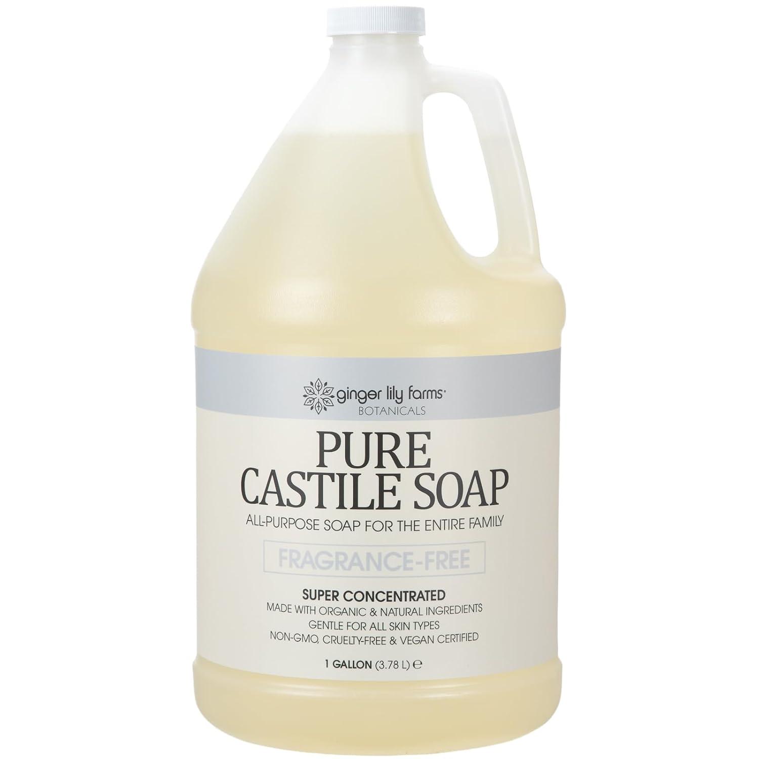 imageGinger Lily Farms Botanicals Pure Castile Liquid Soap Refill FragranceFree 1 Gallon AllPurpose Cleaner for Body Face Hair Dishes Laundry amp Pets NonGMO 100 Vegan amp CrueltyFreeFragrance Free