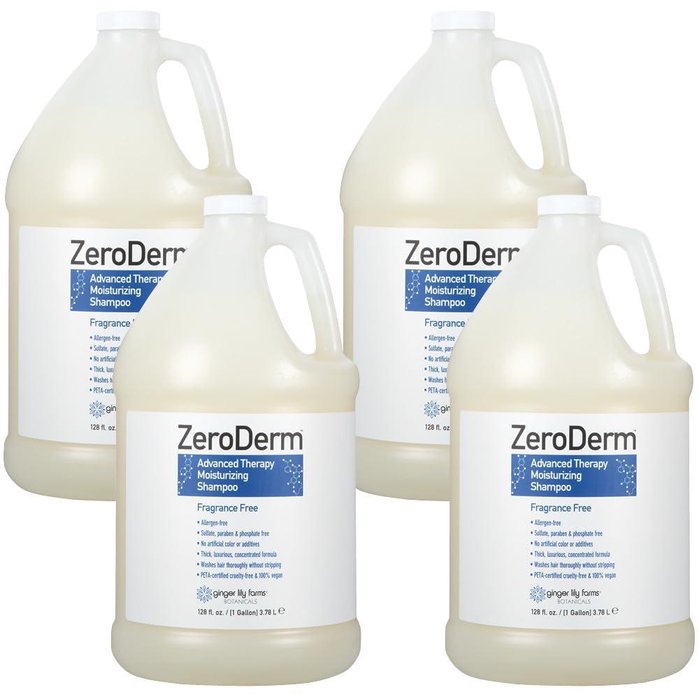 imageGinger Lily Farms Botanicals ZeroDerm Advanced Therapy Moisturizing Shampoo for All Hair Types 100 Vegan amp CrueltyFree Fragrance Free 1 Gallon Refill Pack of 4128 Fl Oz Pack of 4