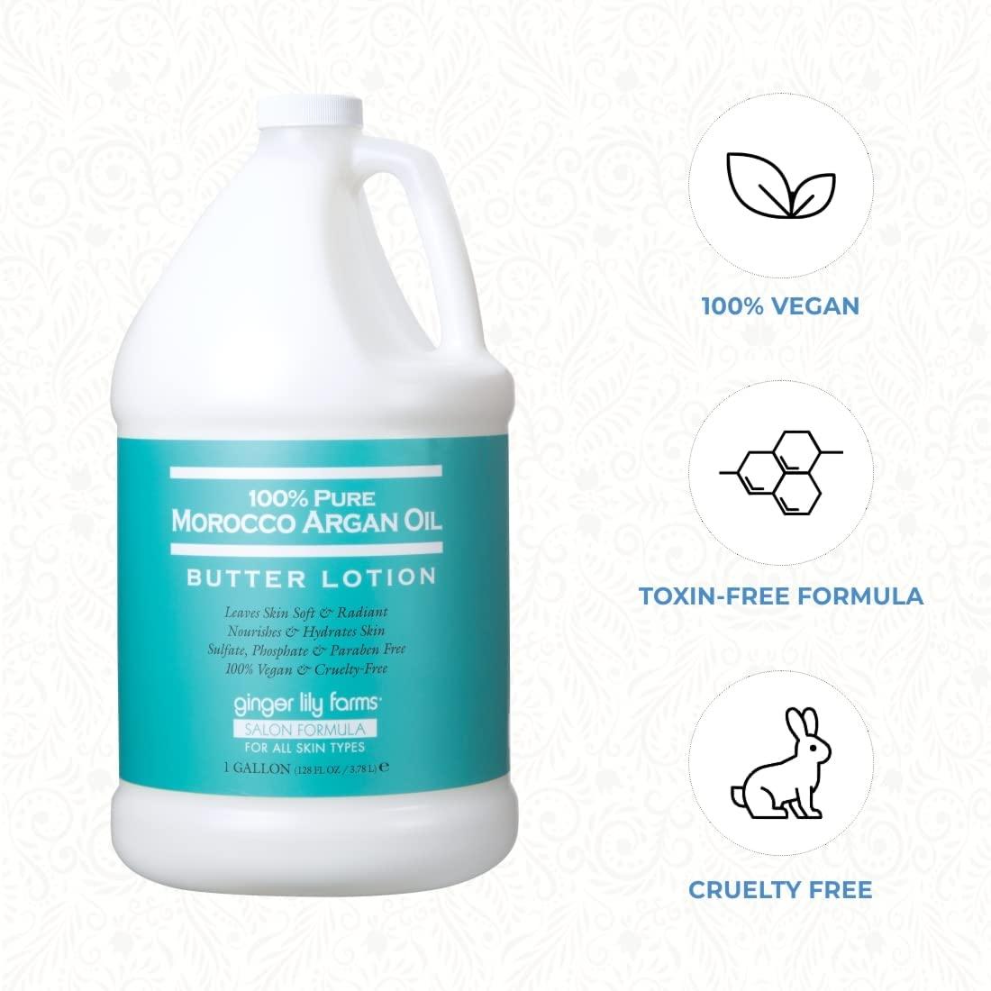 imageGinger Lily Farms Salon Formula 100 Pure Morocco Argan Oil Butter Lotion for All Skin Types 100 Vegan amp CrueltyFree 1 Gallon 128 fl oz Refill128 Fl Oz Pack of 4