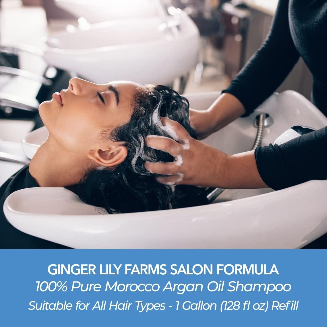 imageGinger Lily Farms Salon Formula 100 Pure Morocco Argan Oil Shampoo for All Hair Types 100 Vegan amp CrueltyFree 1 Gallon Refill Pack of 4128 Fl Oz Pack of 4