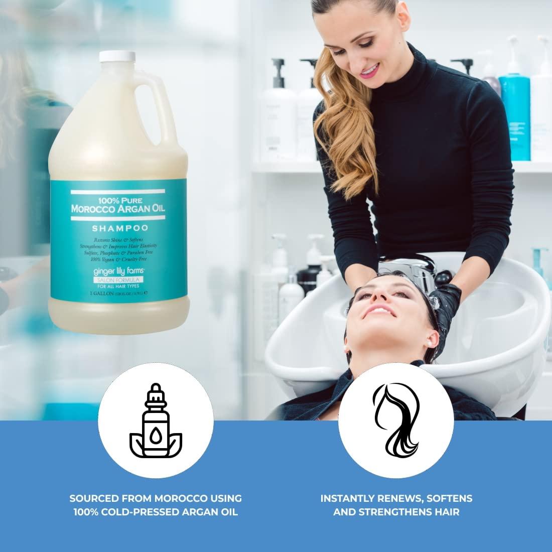 imageGinger Lily Farms Salon Formula 100 Pure Morocco Argan Oil Shampoo for All Hair Types 100 Vegan amp CrueltyFree 1 Gallon Refill Pack of 4128 Fl Oz Pack of 1