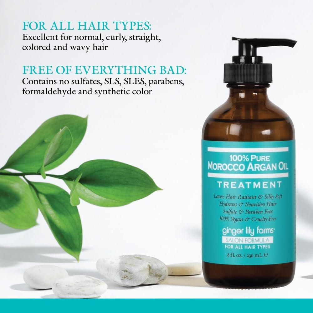 imageGinger Lily Farms Salon Formula 100 Pure Morocco Argan Oil Treatment for All Hair Types 100 Vegan amp CrueltyFree 8 fl oz