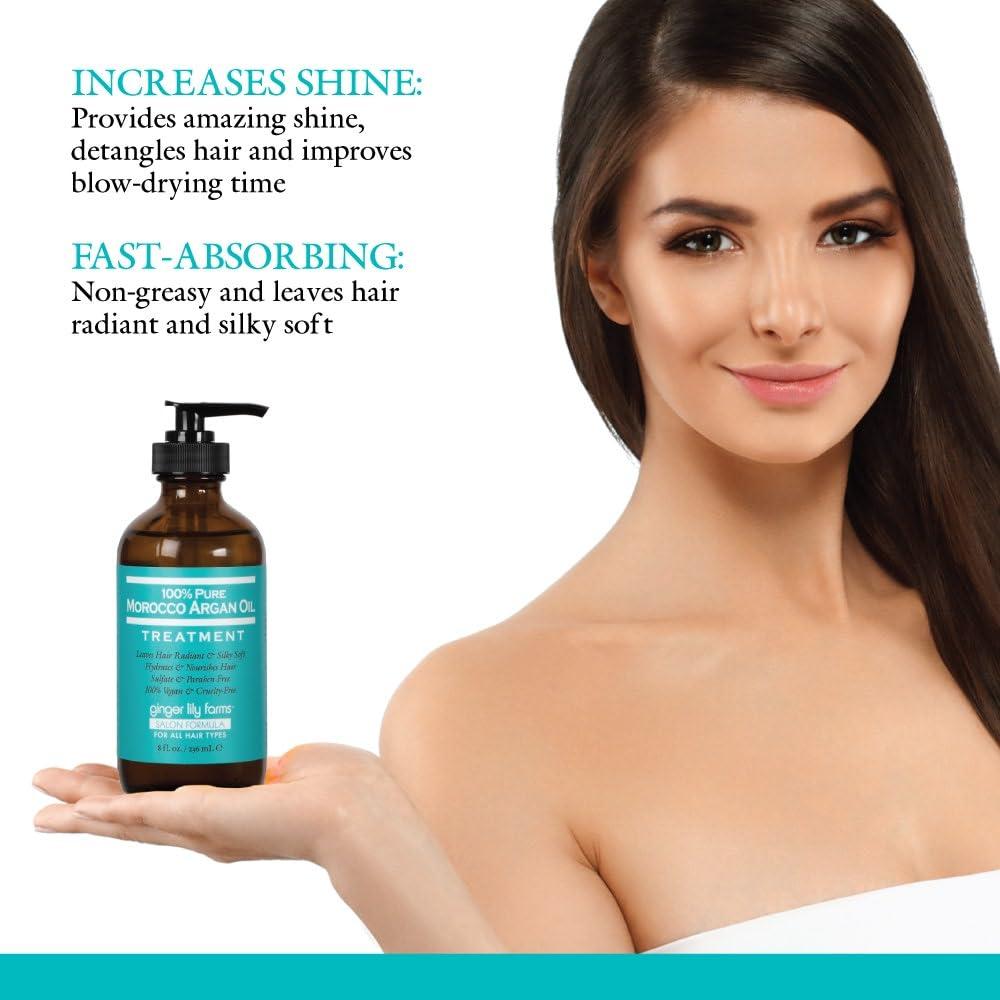 imageGinger Lily Farms Salon Formula 100 Pure Morocco Argan Oil Treatment for All Hair Types 100 Vegan amp CrueltyFree 8 fl oz