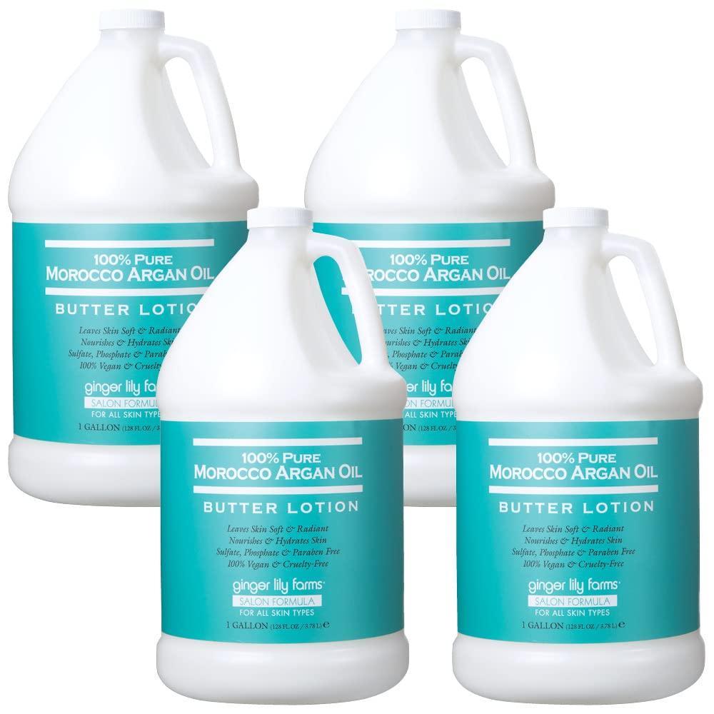 imageGinger Lily Farms Salon Formula 100 Pure Morocco Argan Oil Butter Lotion for All Skin Types 100 Vegan amp CrueltyFree 1 Gallon 128 fl oz Refill128 Fl Oz Pack of 4