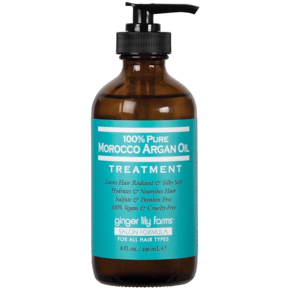 imageGinger Lily Farms Salon Formula 100 Pure Morocco Argan Oil Treatment for All Hair Types 100 Vegan amp CrueltyFree 8 fl oz